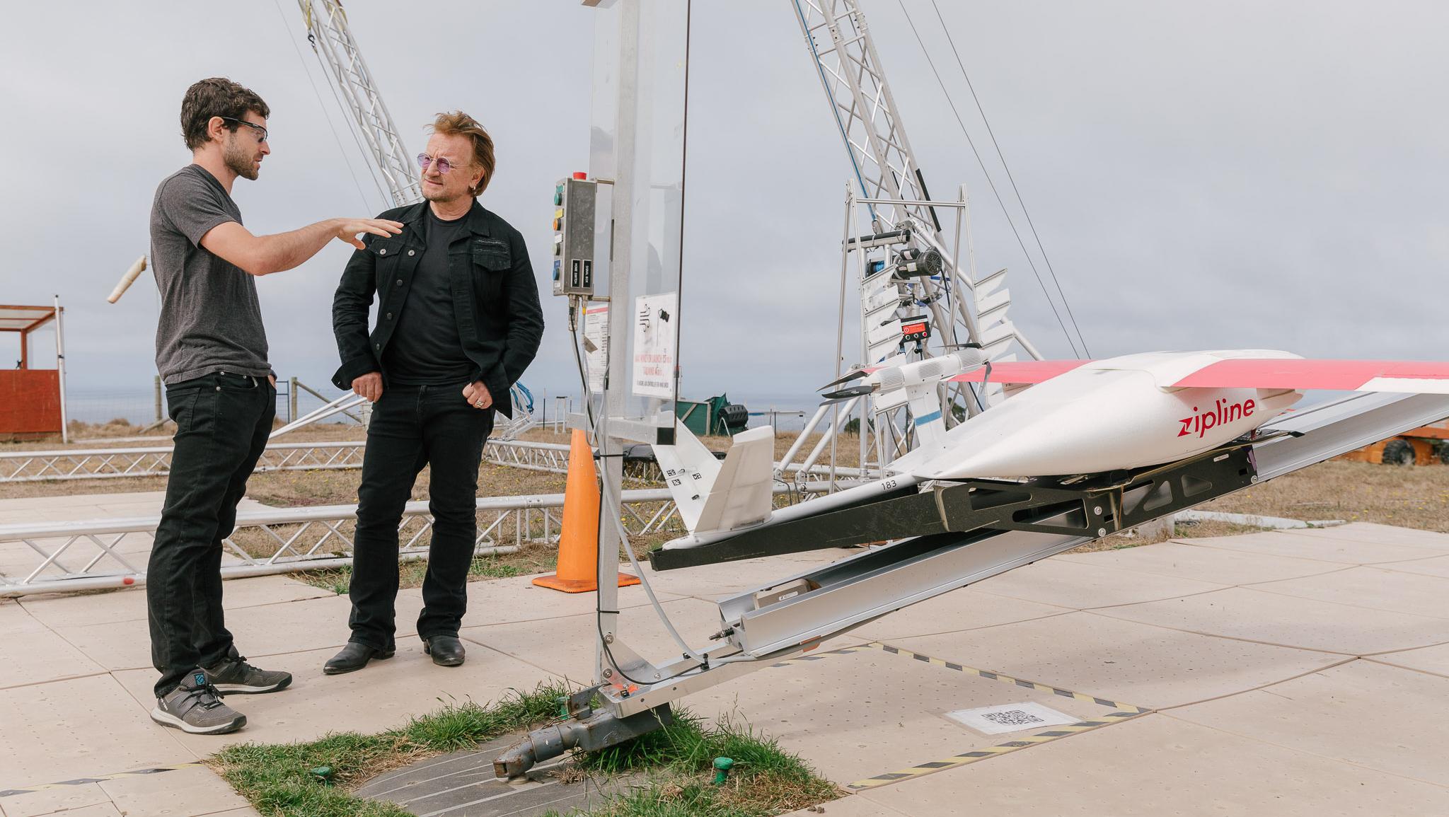 Keller Rinaudo, CEO of Zipline, with U2’s Bono